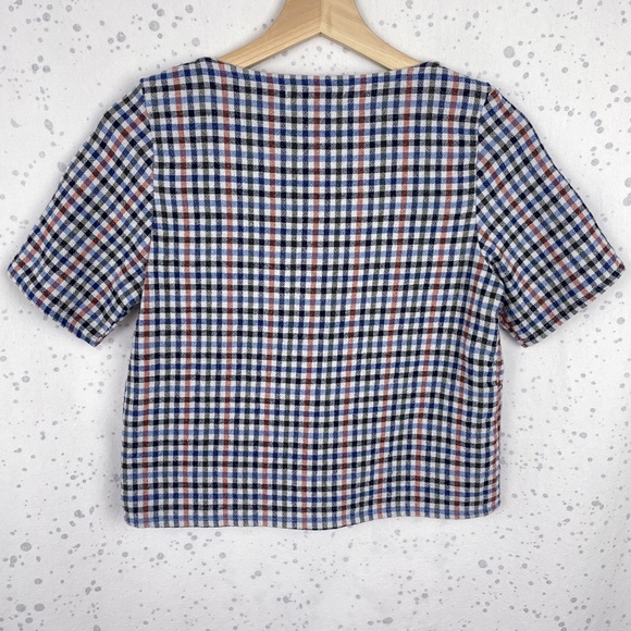 Rita Row Plaid Surplice Crop Top in Blue Multi M - Picture 2 of 9